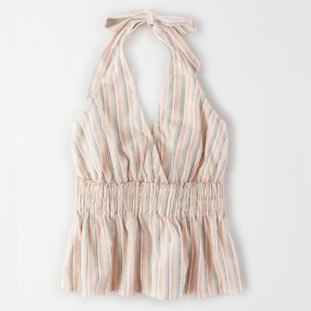 American Eagle | women’s linen blend halter top | size small | babydoll style